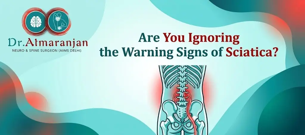 Ad banner asking 'Are you ignoring the warning signs of sciatica?' with a highlighted lower spine diagram and a medical logo in the corner.